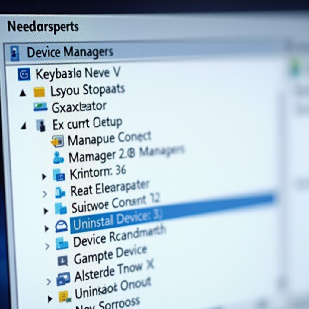 Zbliżenie na ekran systemowy z Menedżera urządzeń Windows 11. Widoczne rozwinięte drzewko 'Klawiatury', zaznaczona opcja 'Odinstaluj urządzenie' z menu kontekstowego. Bez dodatkowych elementów graficznych lub ludzi.