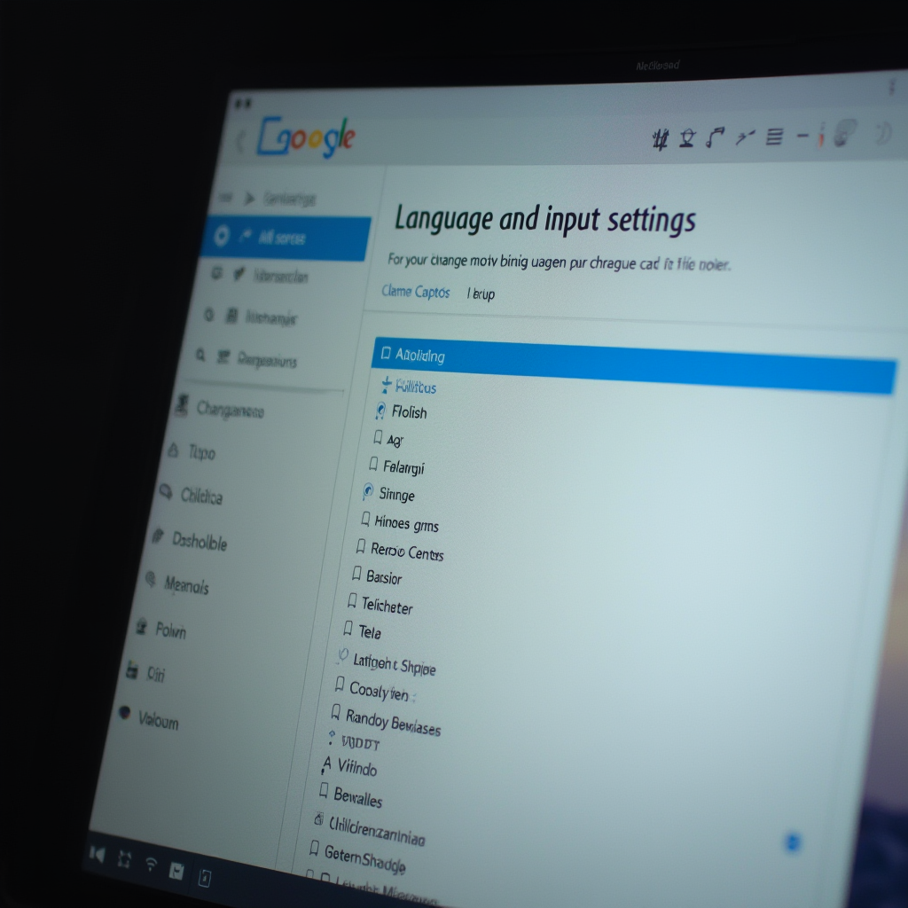 zbliżenie na ekran ustawień dotyczących języka i wprowadzania, z zaznaczoną opcją 'Polski', pokazana cała lista języków, tło systemu ciemne