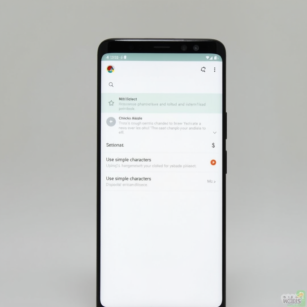 Ekran ustawień smartfona Xiaomi z otwartą aplikacją wiadomości, ekran pokazuje opcję 'Używaj prostych znaków' z odznaczoną wartością, kadr z telefonu na wprost, neutralne tło