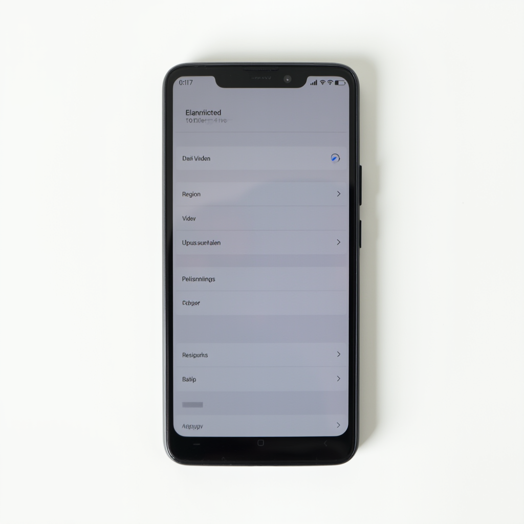 Smartfon Xiaomi na białym tle, z włączonym ekranem ustawień regionu i języka, wyraźnie zaznaczony język polski jako aktywny, widok z góry, ekran centralnie