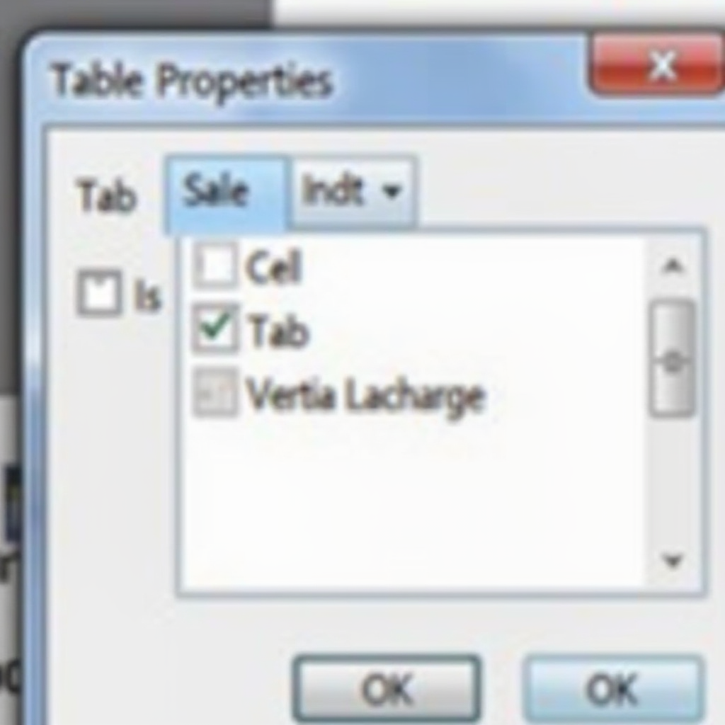Zrzut ekranu programu Word pokazujący zaznaczoną komórkę tabeli z otwartym oknem dialogowym Właściwości tabeli, zakładka Komórka. Wskazana opcja wyrównania pionowego. Widoczna część dokumentu w tle z tabelą, lekki zoom, widok ekranu z lewej strony.
