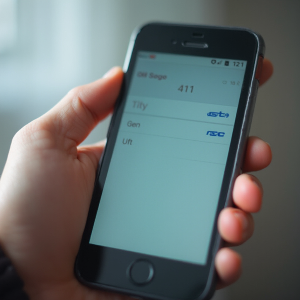 zbliżenie na ekran telefonu z aplikacją wiadomości SMS, wyraźnie widoczny ekran z wpisanym numerem 411 i treścią 'ILE', neutralne tło, zdjęcie na dłoni trzymającej telefon pod kątem