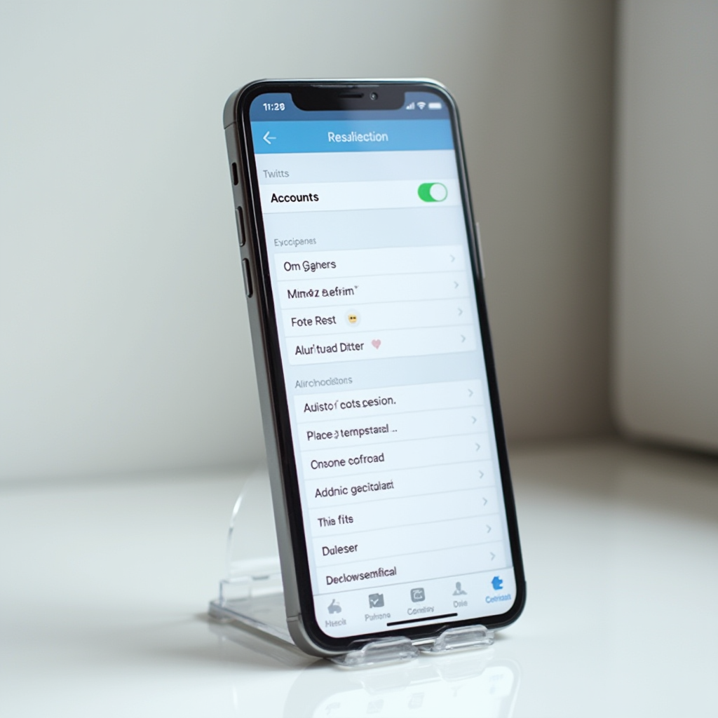 Ekran smartfona pokazujący listę ustawień konta w aplikacji X Twitter, opcja dezaktywacji jest podświetlona, zdjęcie na minimalistycznym tle, ujęcie z boku