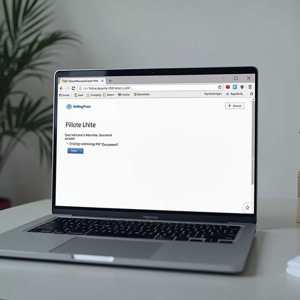 Interfejs konwertera online Word to PDF w przeglądarce internetowej na ekranie laptopa. Kadr z góry, pokazujący opcję przeciągnij i upuść oraz przycisk do pobierania gotowego dokumentu PDF, bez widocznych użytkowników.