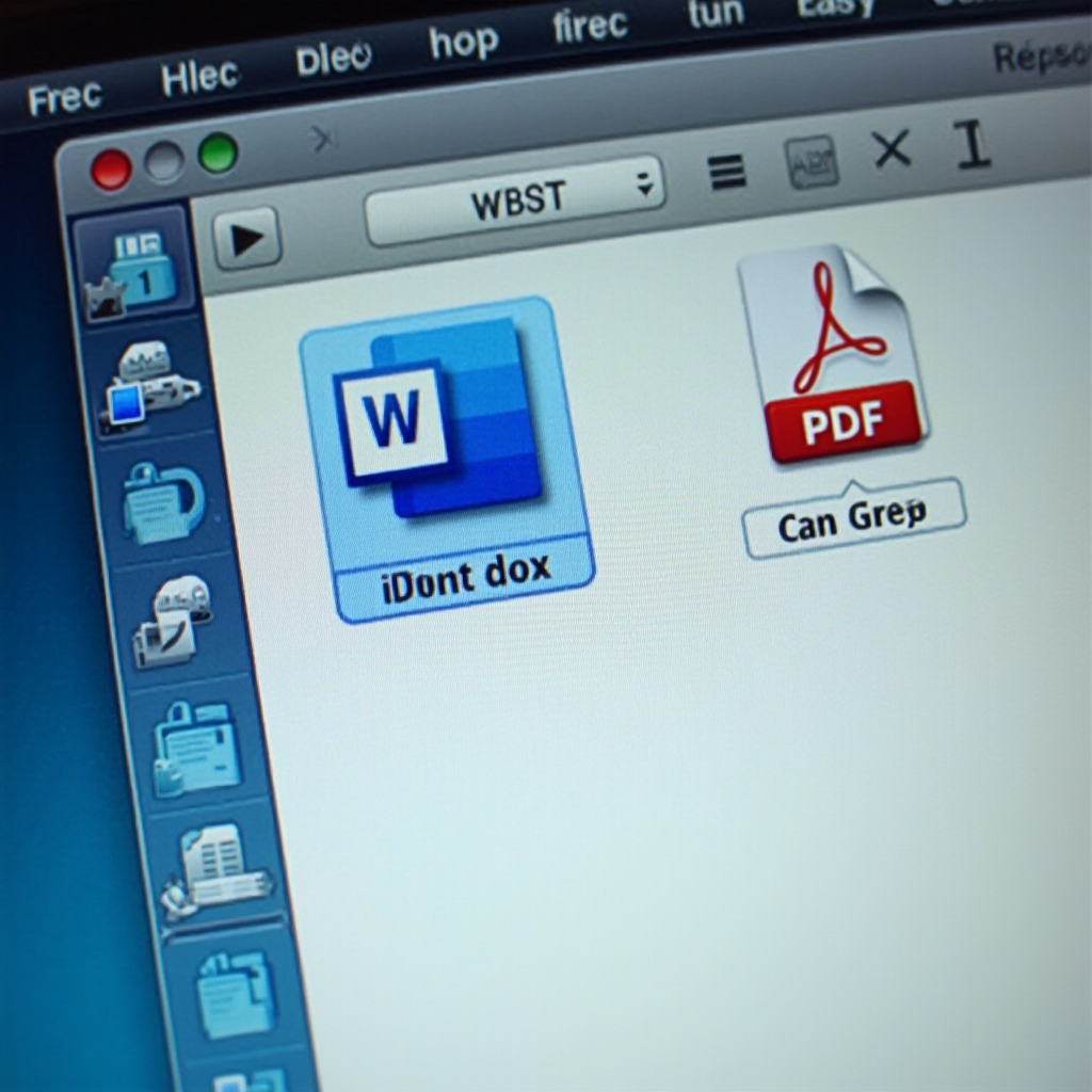 Widok pulpitu komputera z dwoma plikami: plik Word docx i plik PDF, zapisane w tym samym katalogu. Zbliżenie na folder z nazwami plików i rozszerzeniami wyraźnie widocznymi, bez obecności kursora czy użytkownika.